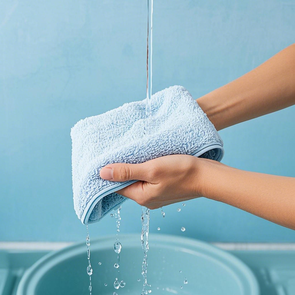 A person washing a luxury microfiber cloth by hand, showing proper care