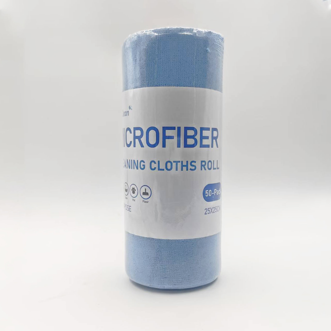A microfiber roll with a custom branded paper card inside