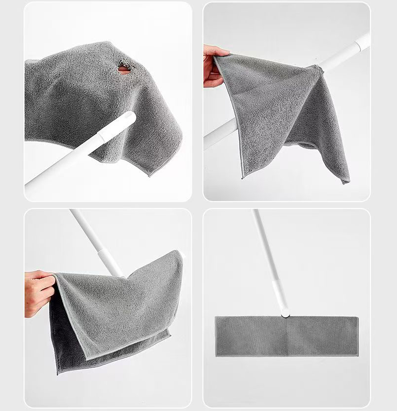 A person putting a microfiber mop head into a washing machine