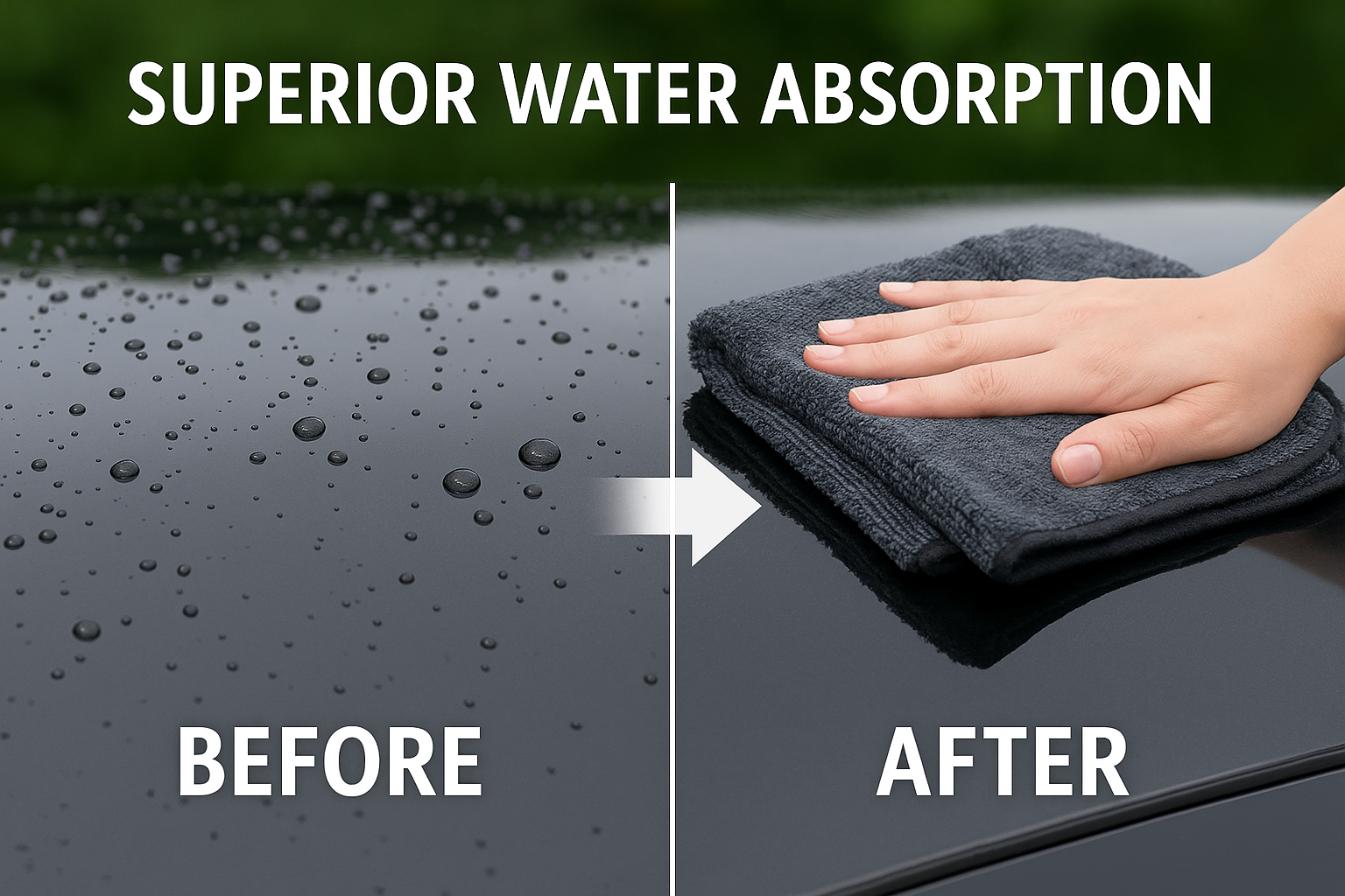High-Absorbency Microfiber Drying Towel A large, plush twisted loop microfiber drying towel on a car hood