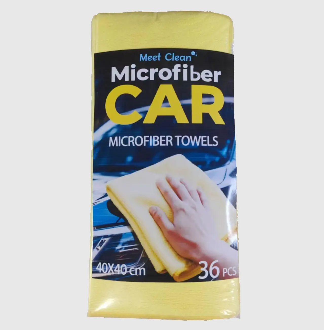 A retail pack of 36 microfiber towels with a branded label