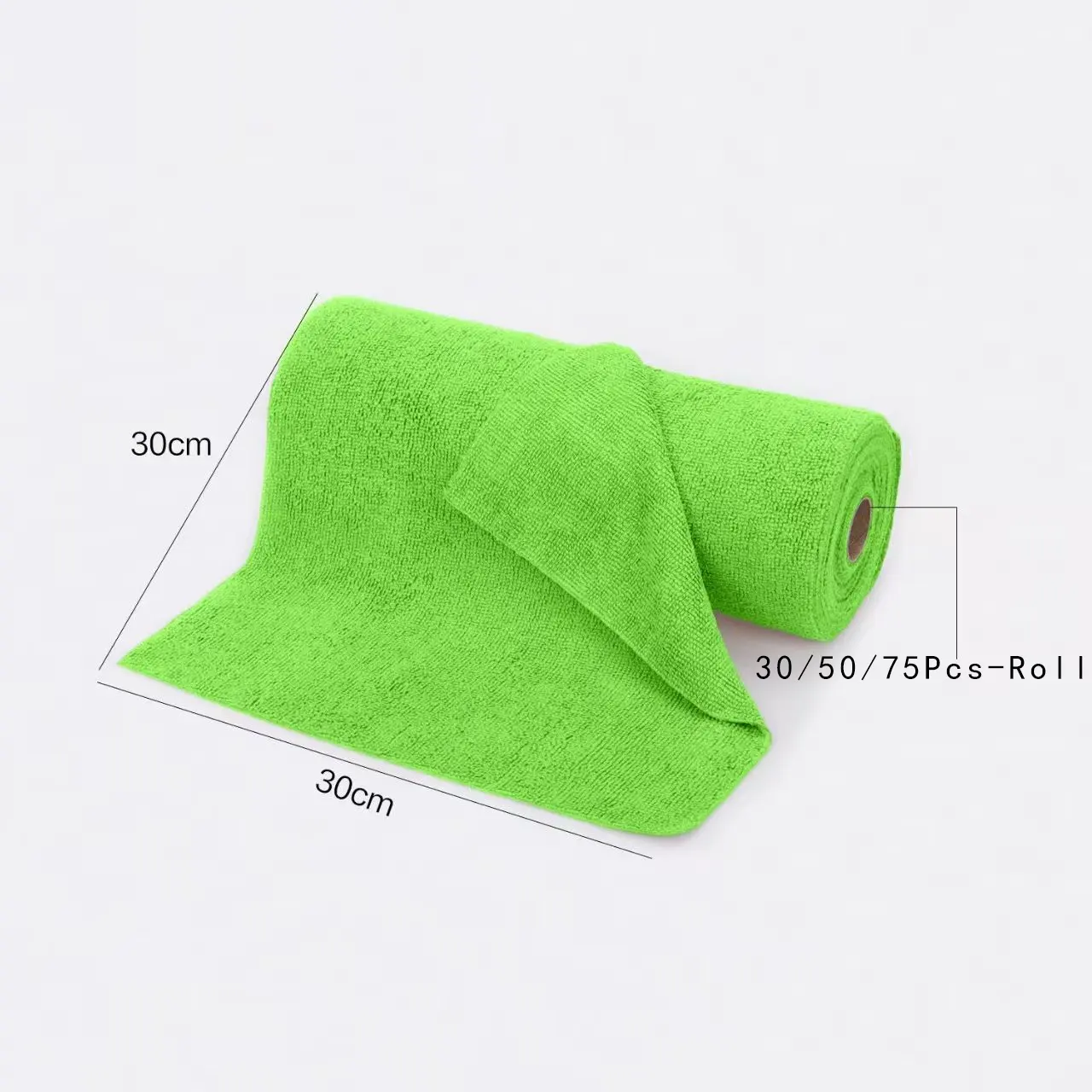 A compact microfiber roll next to a messy stack of cloths
