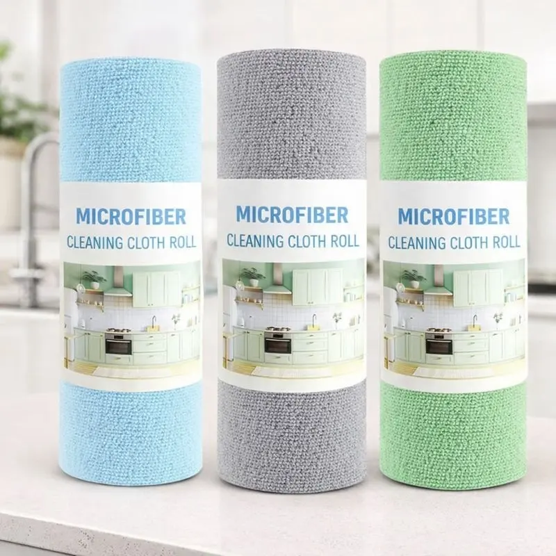 A roll of microfiber towels on a kitchen counter