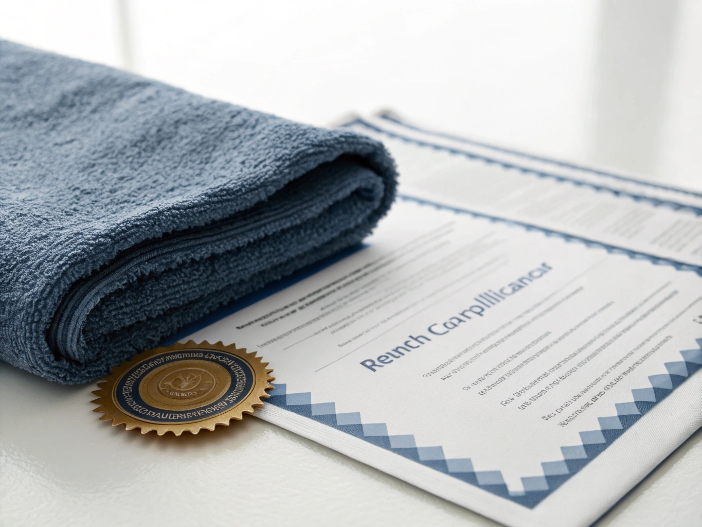 a microfiber towel with a safety certificate