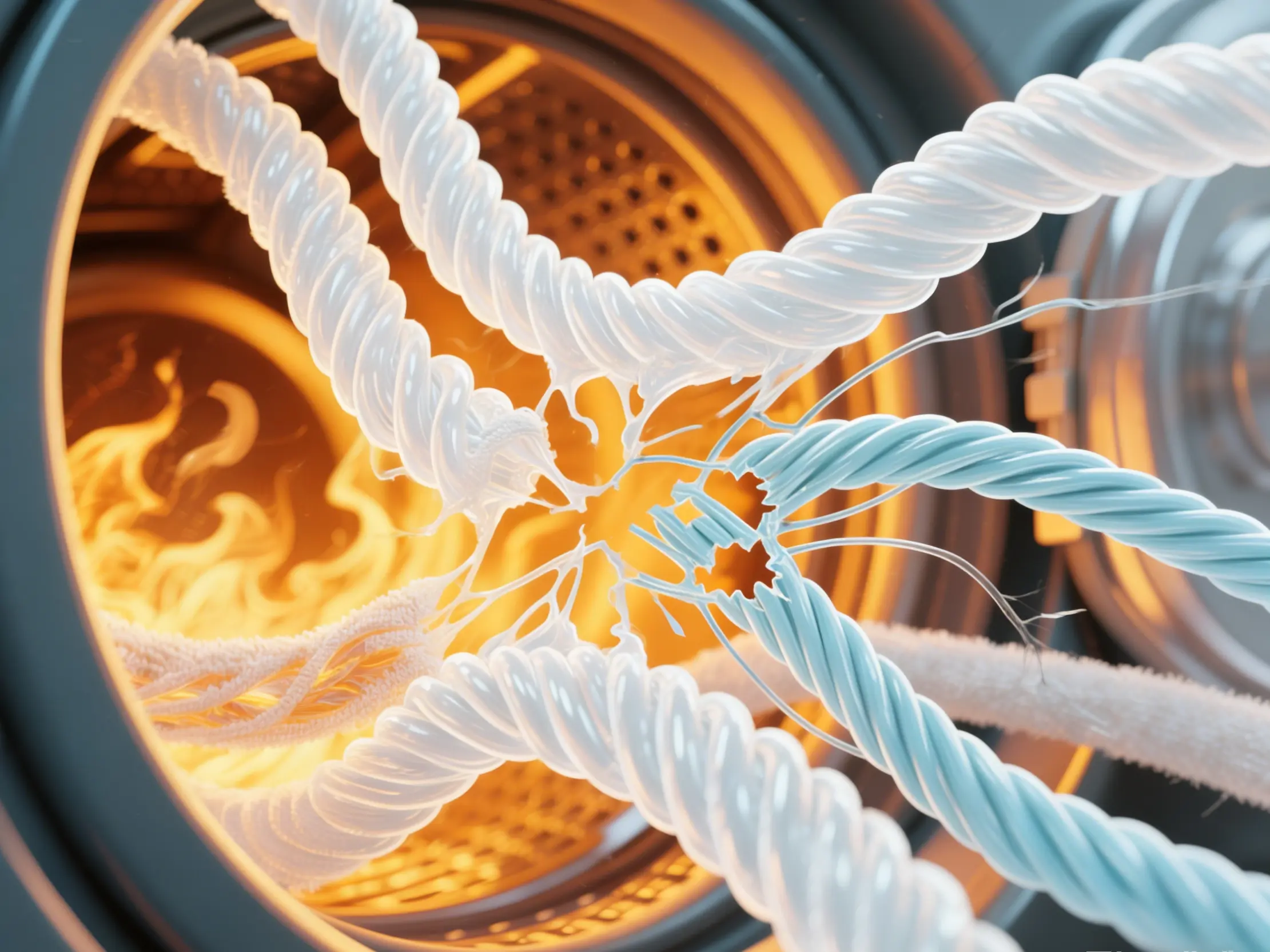 Close-up of melted microfiber fibers