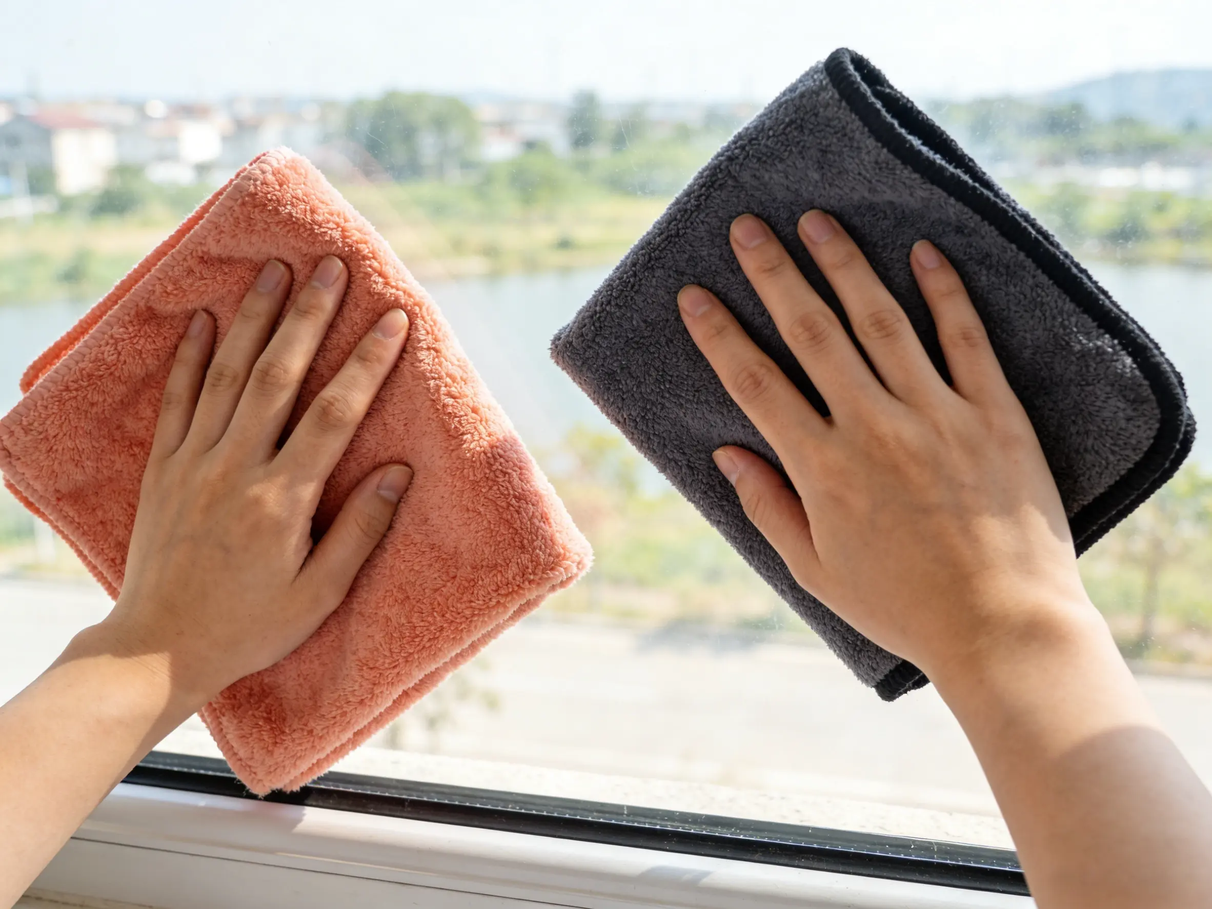 A close-up of a coral fleece microfiber cloth
