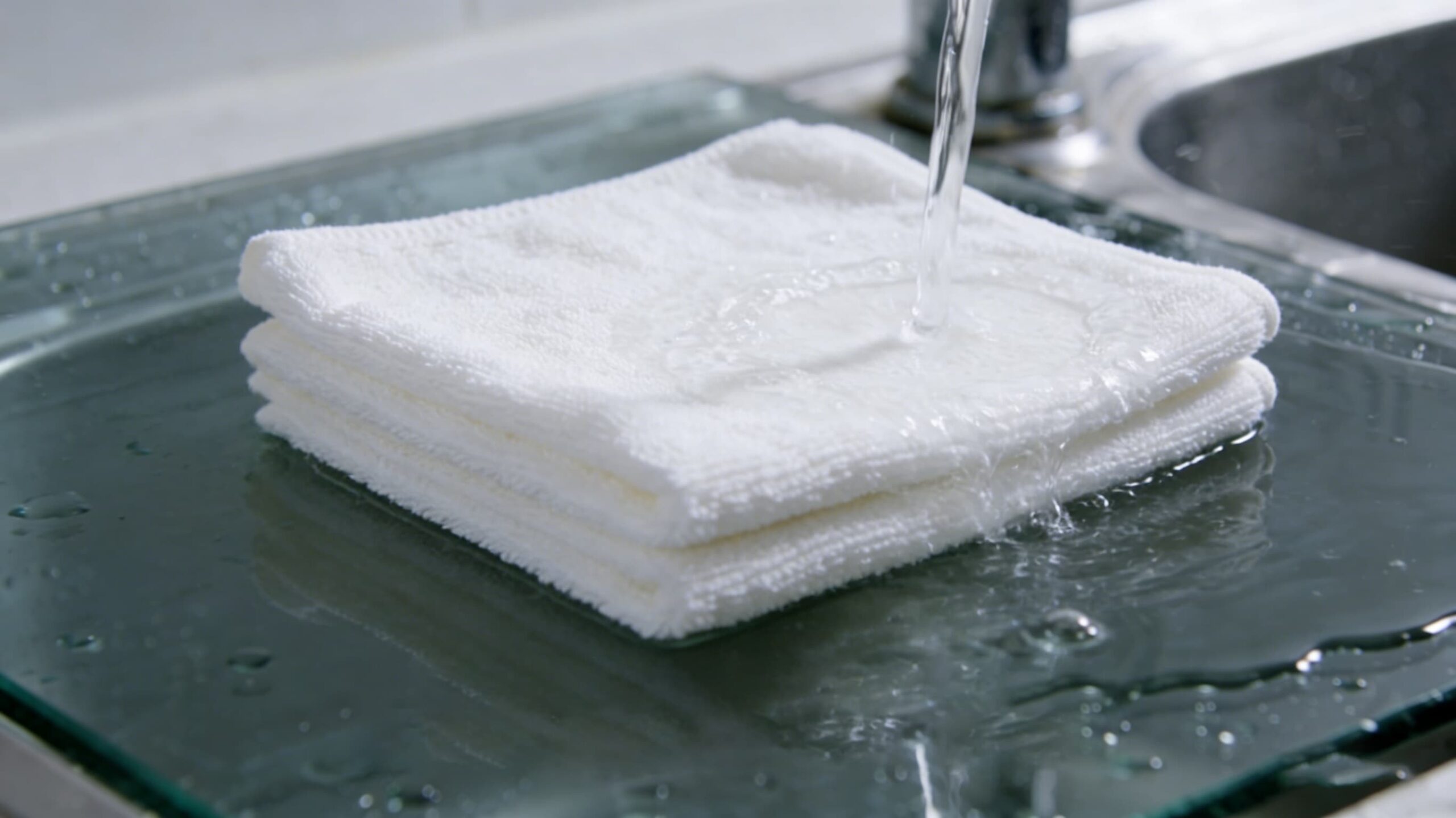 A hand washing a microfiber cloth under a tap