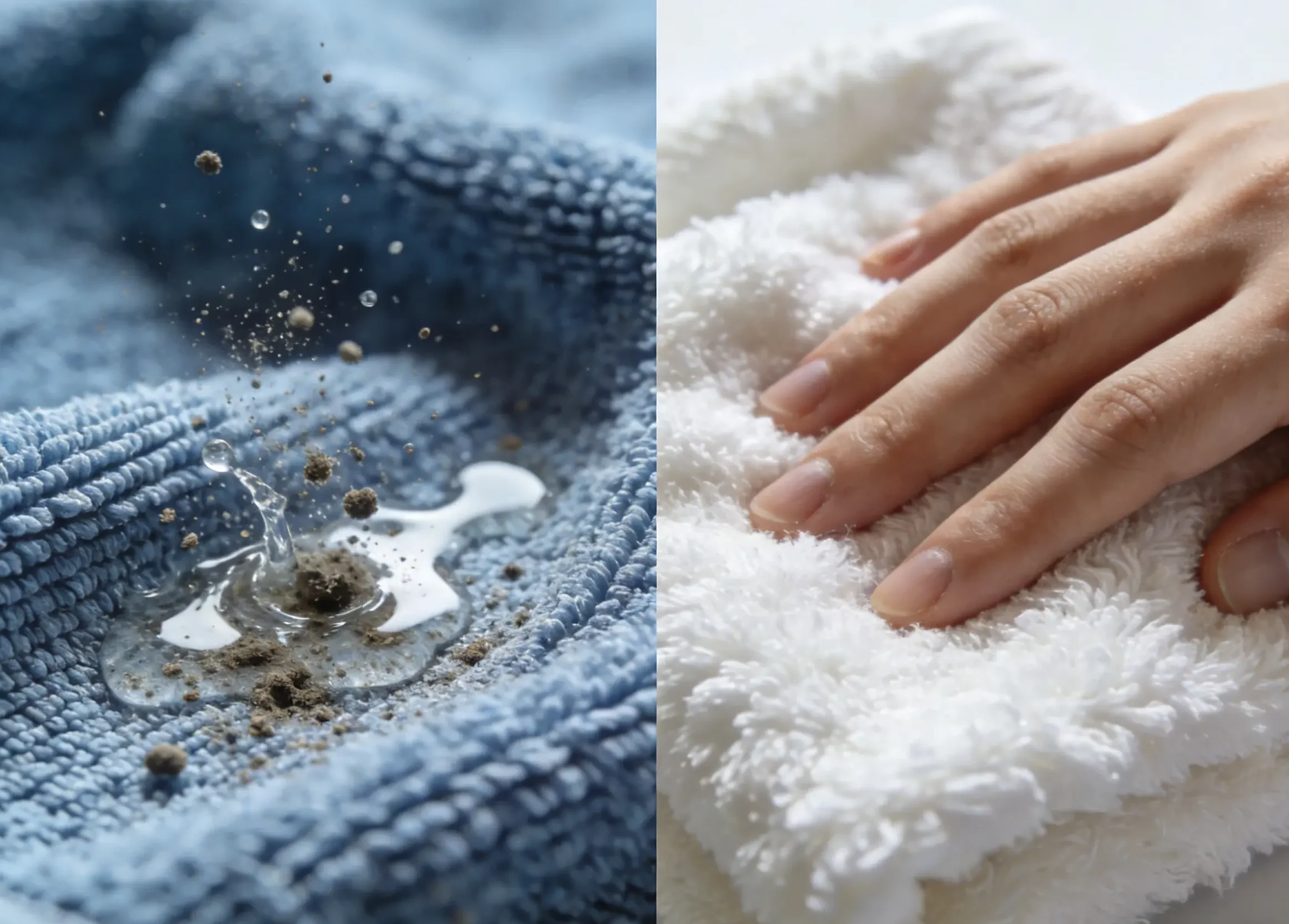 Microfiber vs Cotton Cloths a microfiber cloth and a cotton cloth side by side