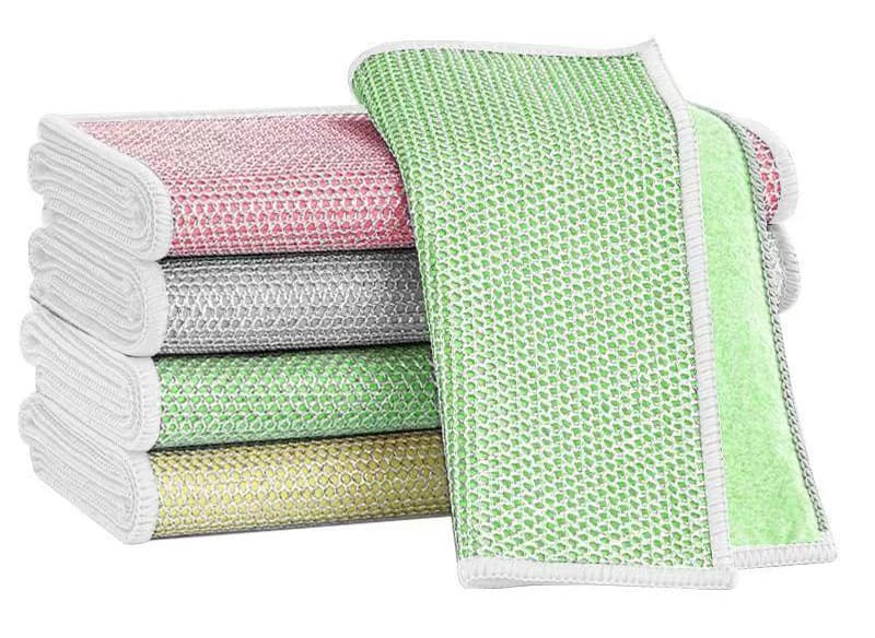 A side-by-side comparison of a pan cleaned with steel wool vs. a silver wire cloth