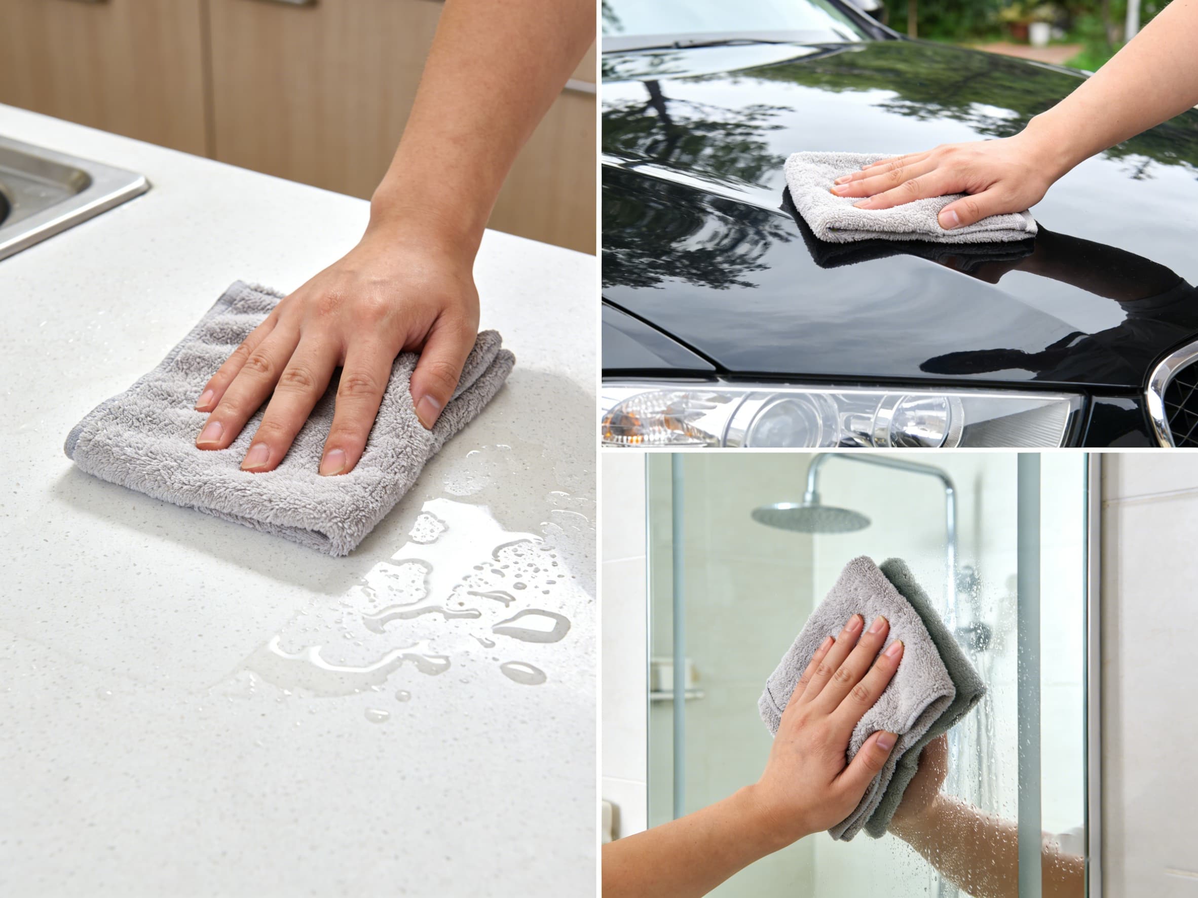 a microfiber cloth cleaning a glass screen without streaks