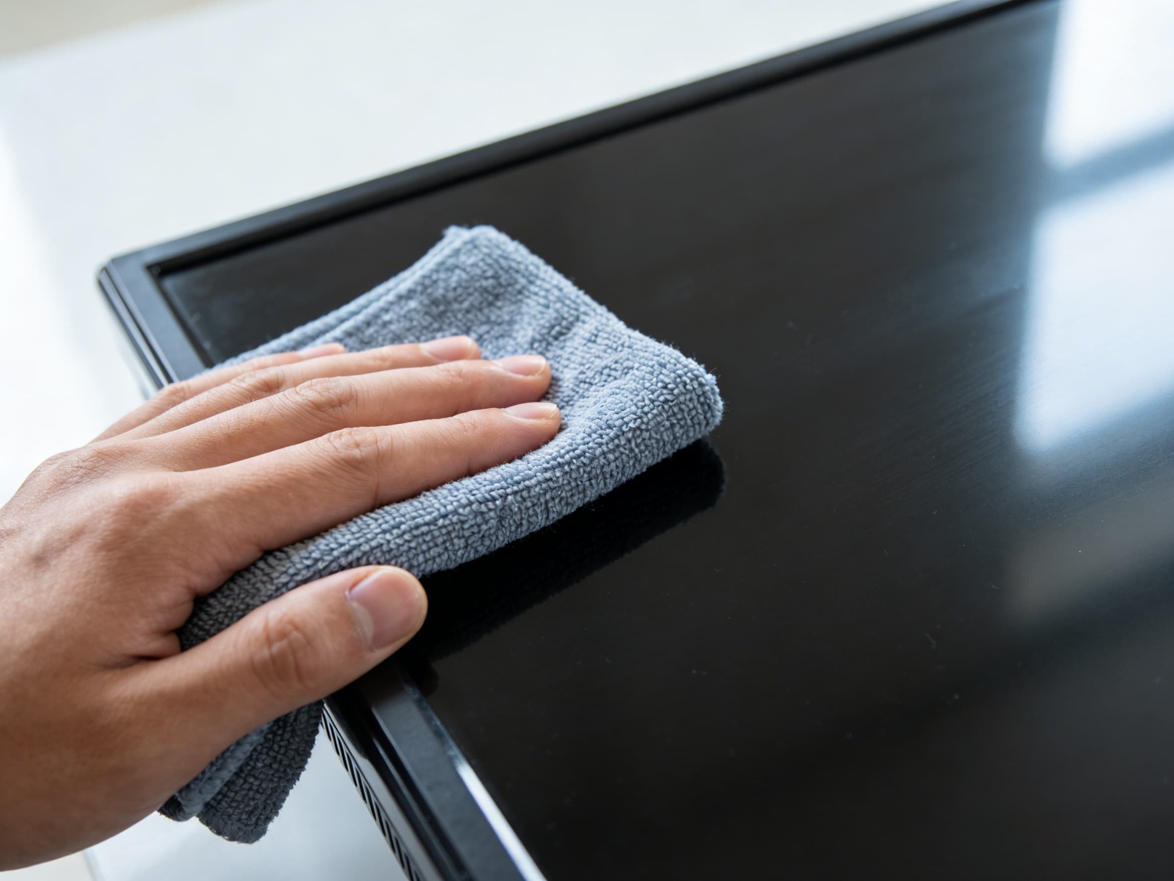 a clean, dust-free television screen after being wiped