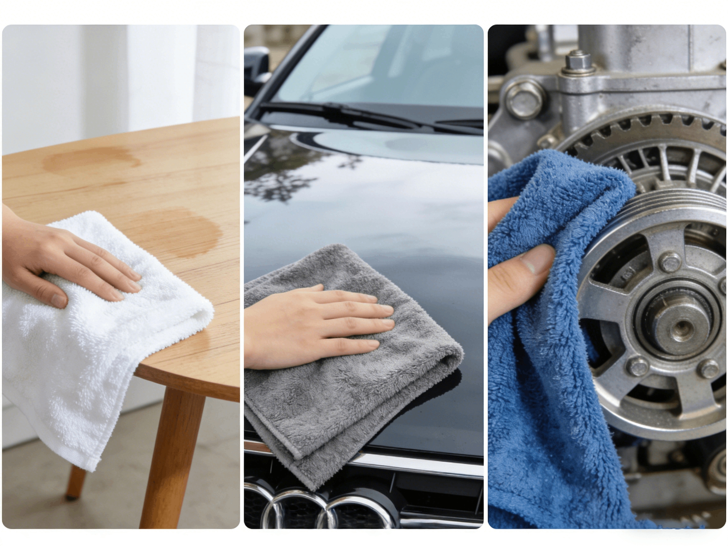 a worker using a heavy-duty microfiber cloth to clean industrial machinery