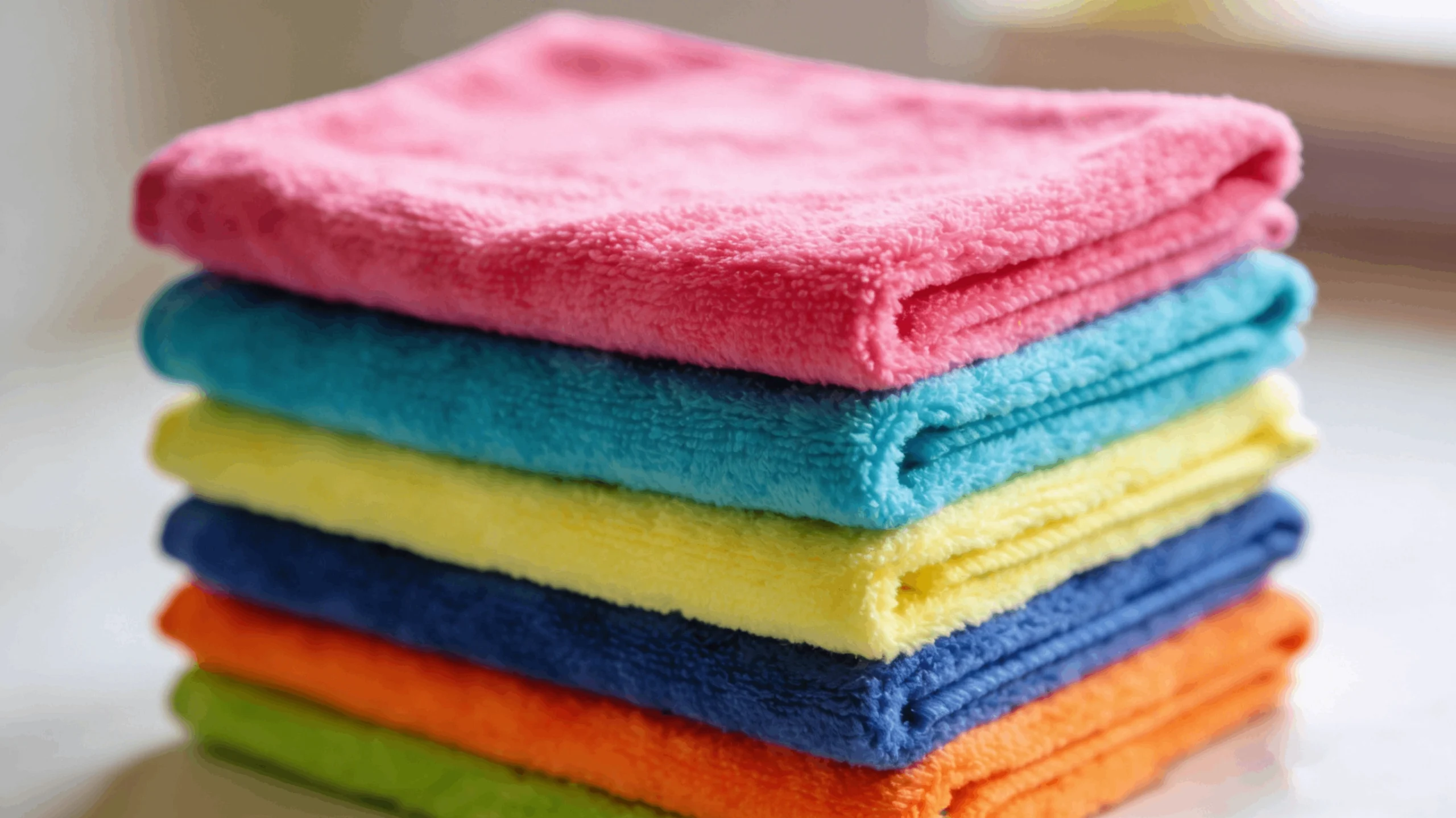 Best Microfiber Cleaning Cloths A stack of colorful microfiber cleaning cloths