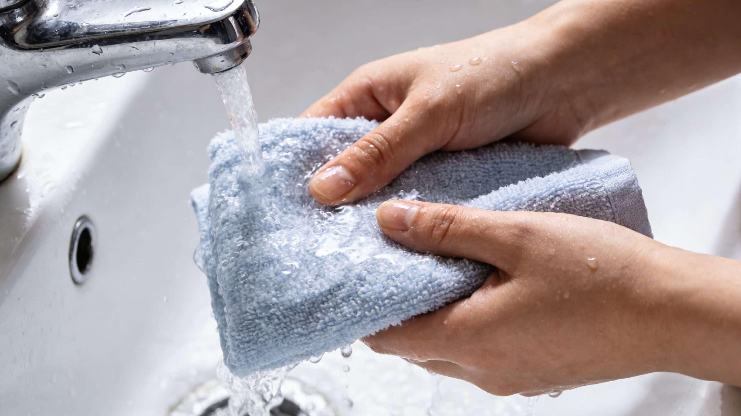 A person washing a durable microfiber cloth