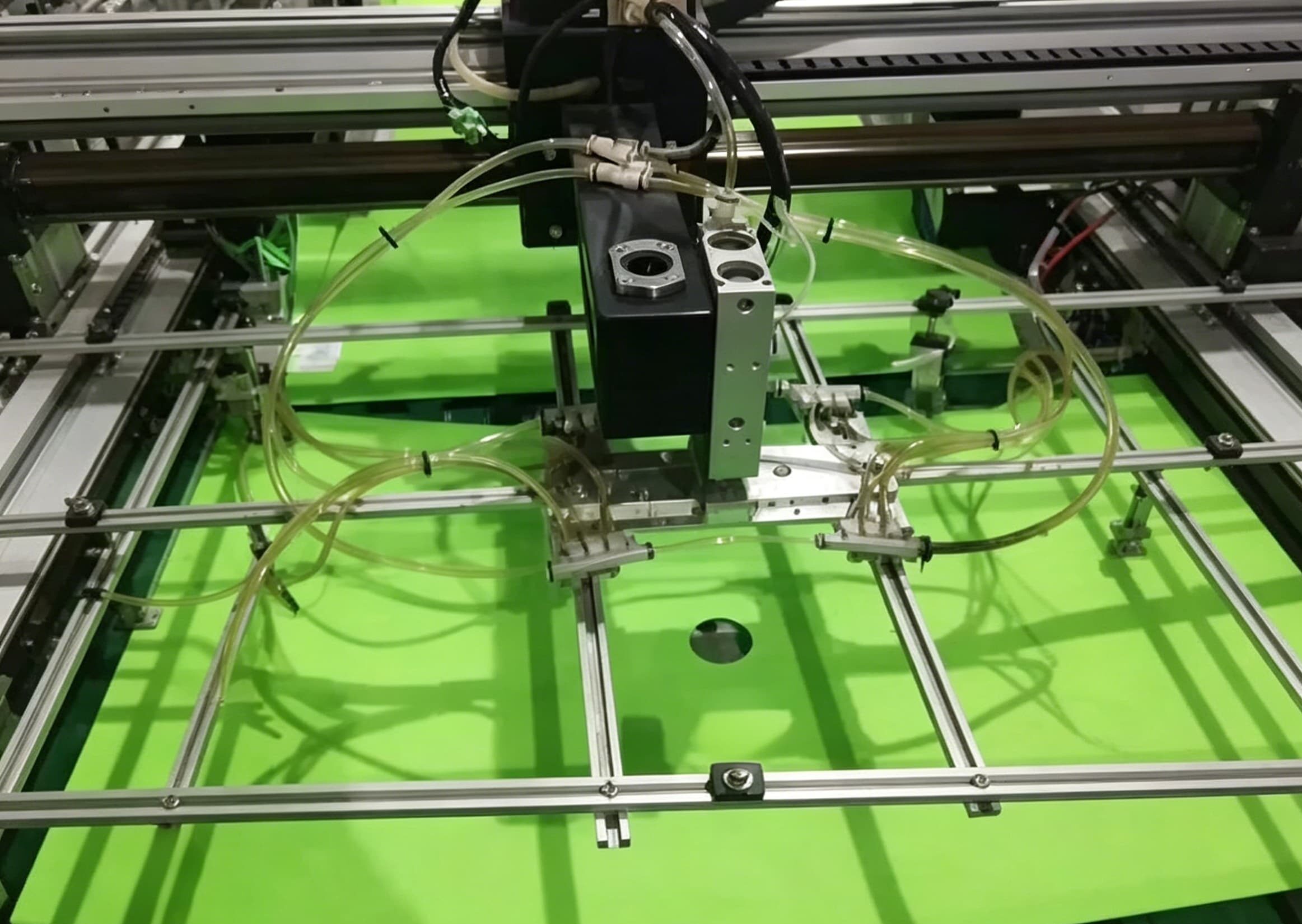 Automated textile machinery in a factory