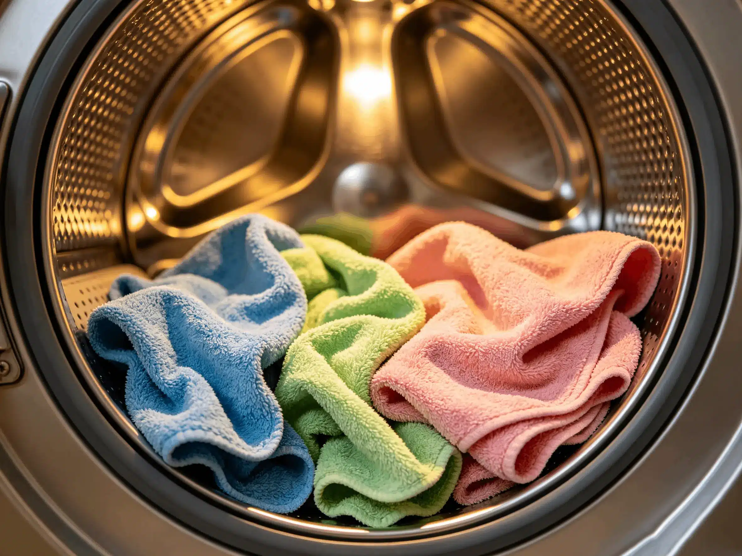 Microfiber cloths inside a washing machine drum