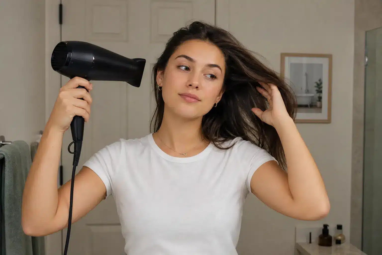 Reducing Blow-Drying Time a person blow-drying their hair