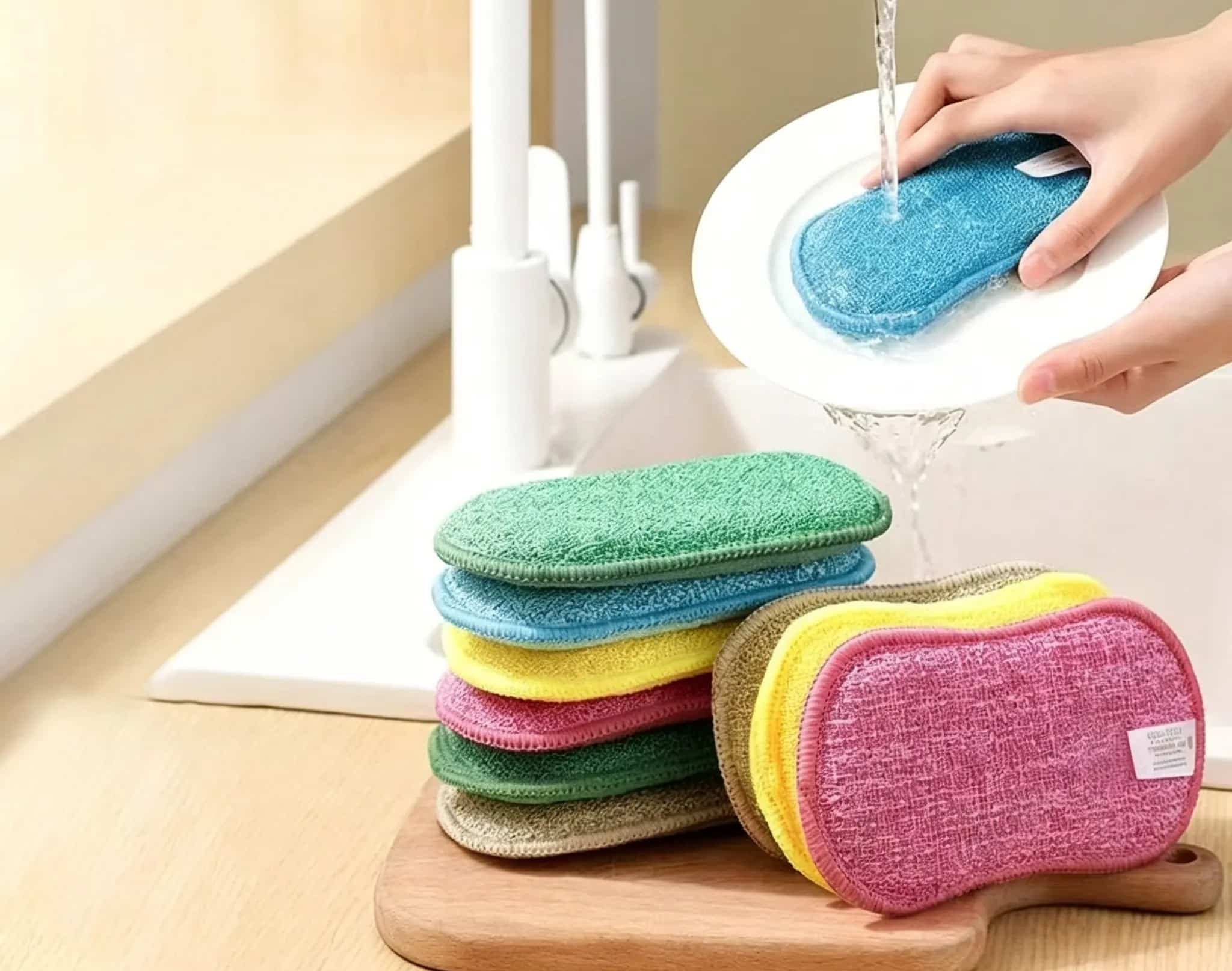 Versatile Dual-Sided Cleaning Cloth A dual-sided sponge cloth with a soft and a rough side