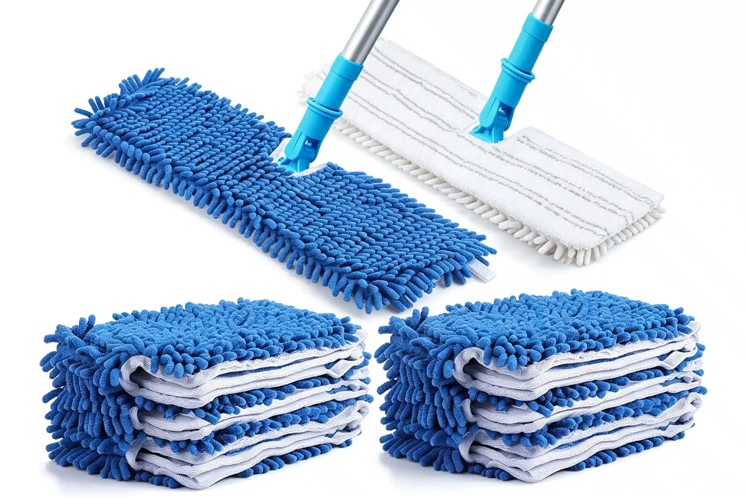 a pocket mop pad and a velcro mop pad side by side