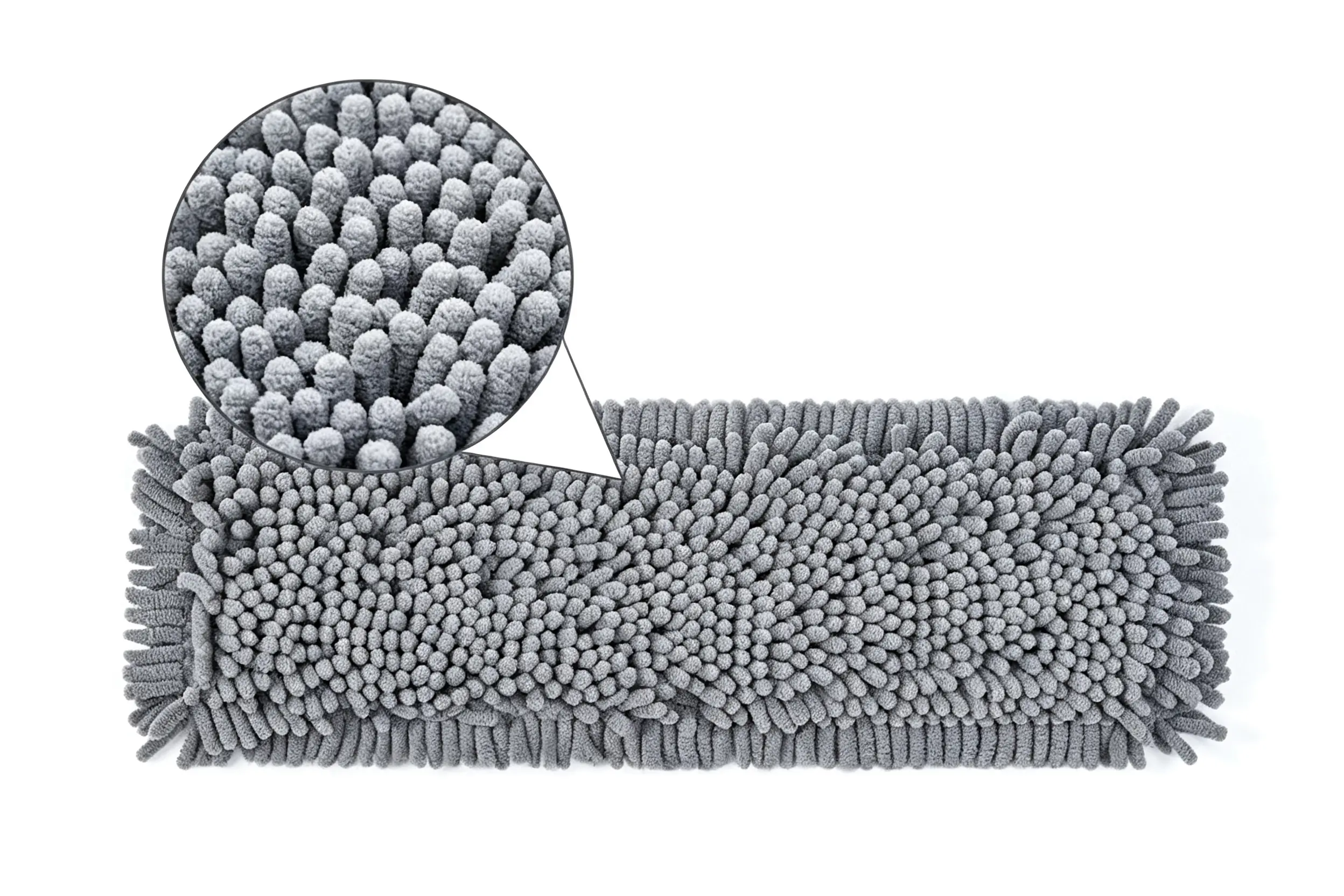 a close-up of a blue chenille mop cloth