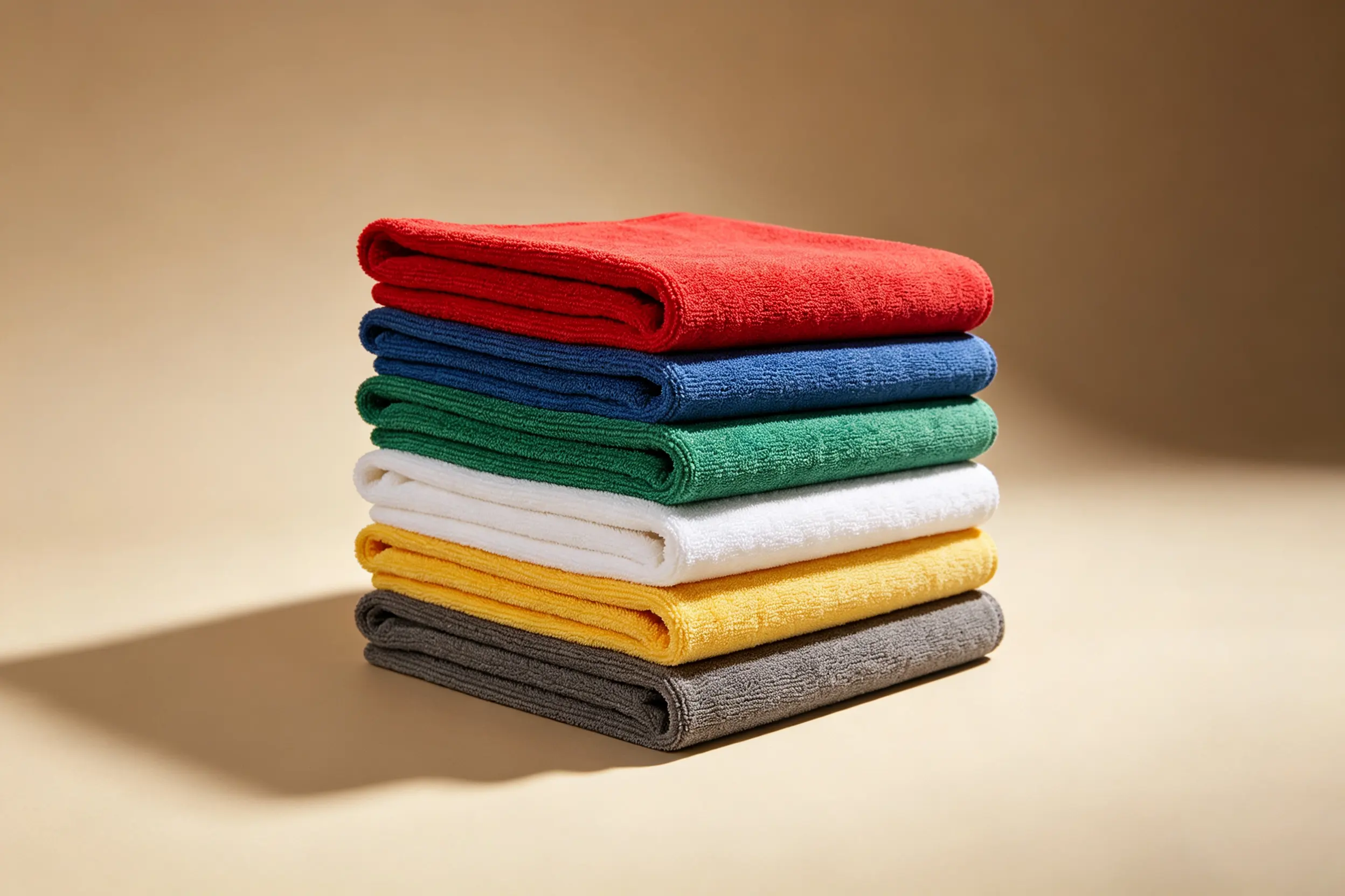 A stack of colorful microfiber towels