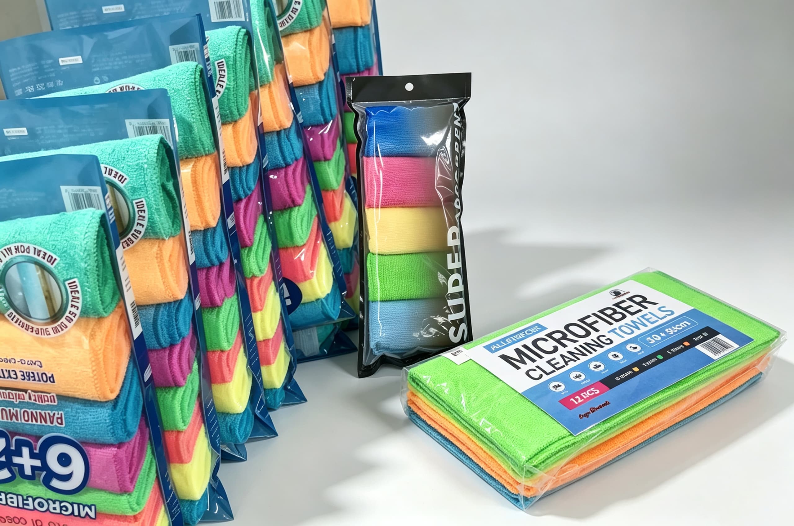 A variety of microfiber cloth packaging options