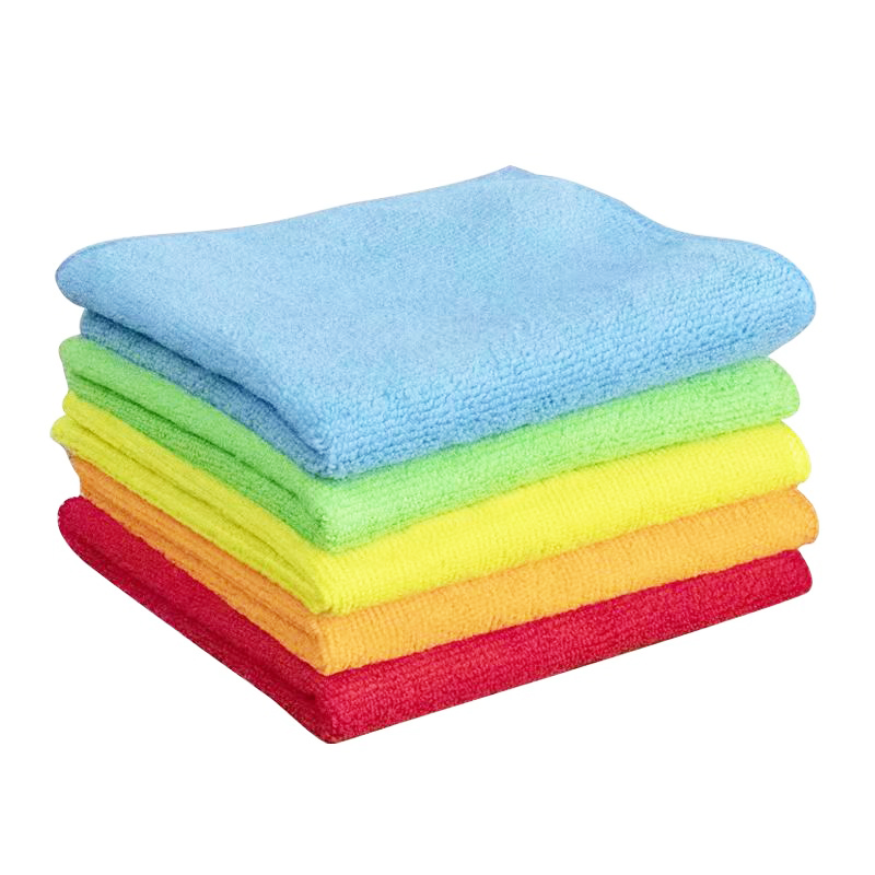Folded microfiber cloths in vibrant colors including red, yellow, blue and green