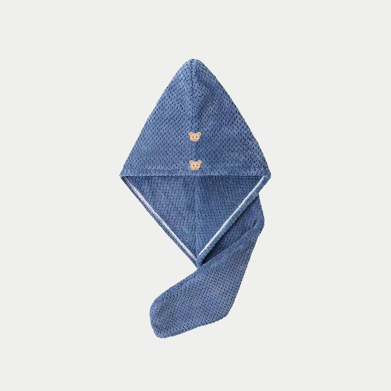 Blue Hair Wrap Towel with Triangle Fold