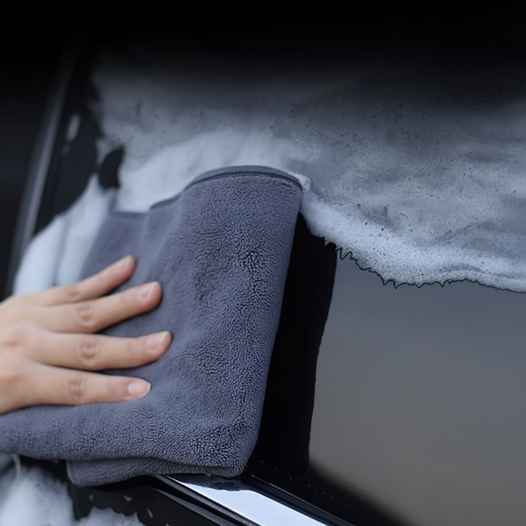 This is a double-sided suede cloth coral fleece cleaning cloth to wipe the car