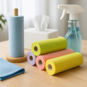 Microfiber cloth rolls and paper tube packaging for eco-friendly display