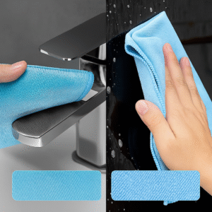 Comparing glossy and matte microfiber glass cloths used on faucet and window