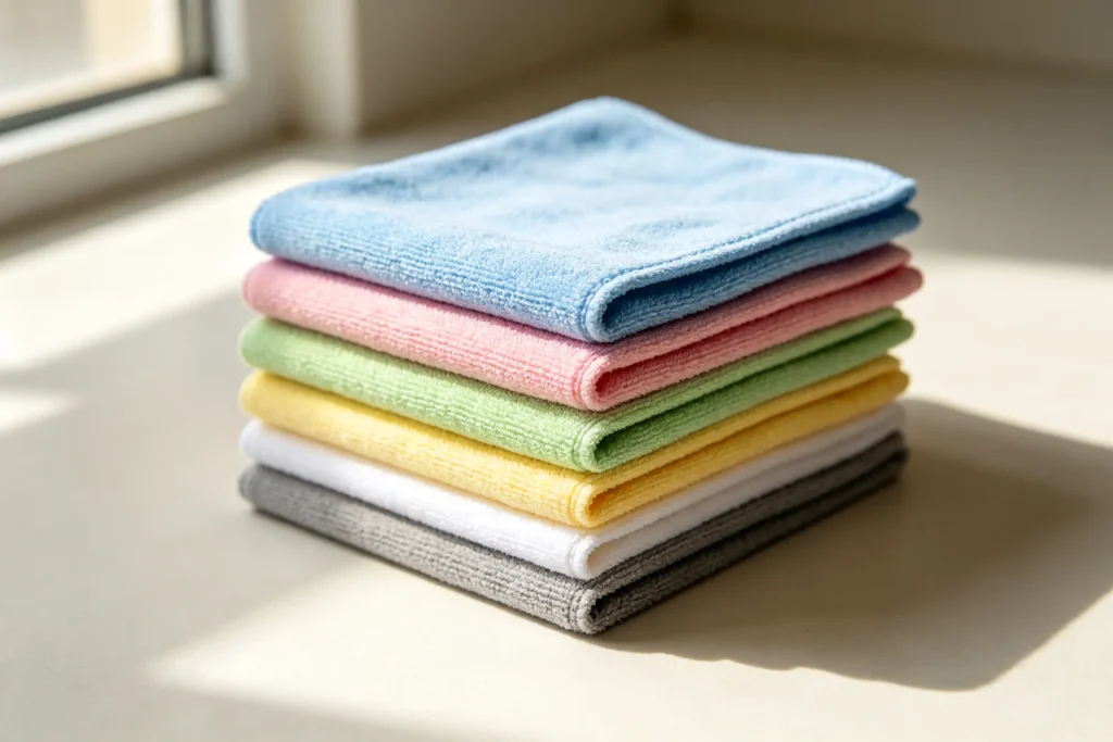 A stack of colorful microfiber towels1
